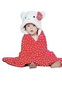 MK Lommtex Soft Hooded Baby Bath Robe Towel for Childs /Baby Girls / Baby Boys Upto 2 Years (Red / White Printed)