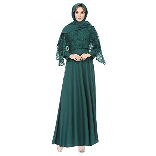 Robe Abaya Femme, LuckyGirls Robe Longue Musulmane Dubai Islamique Chiffon Broderie Robe Hijab Longue Khimar Vêtements Robe de Prière Musulmane Maxi Robe