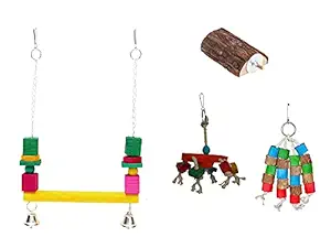 KSK Packs Bird Swing Chewing Toys- Parrot Hammock Bell Toys Parrot Cage Toy Bird Perch with Wood Beads Hanging for Small Parakeets, Cockatiels, Conures, Finches,Budgie,Parrots, Love Birds