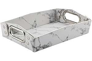 LISRSC Faux Leather Valet Tray - Mens Jewellery Organiser Tray - Bedside Organiser Storage Box For Wallet, Phone, Keys - Men's Accessories - Vanity Tray for Desk Nightstand Organizers (White Marble)
