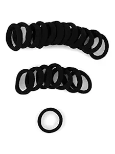 Black Gentle Hold Mini Soft and Stretchy Seamless Elastic Nylon Fabric Rolled Small Ponytail Holders for Kids, Braids and Fine Hair - 20 Hair Ties