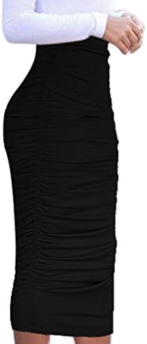 Honeykoko Women Stylish Stretchy Ruffle Mid-calf Pencil Skirt High Waist B XXL