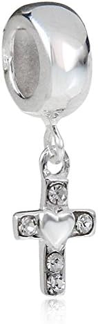 Soulbead 925 Sterling Silver Tiny Cross Charm Pendant Beads with White Zircon Fit European Bracelet Necklace Jewelry for Easter Gifts