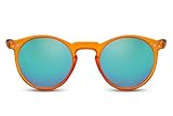Cheapass Sonnenbrille Rund Verspiegelt Braun Transparent Nerd Retro Damen Herren