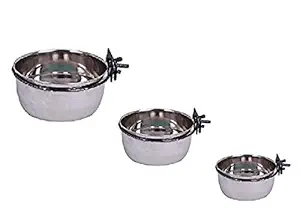 Pets Empire Best Stainless Steel Birds Coop Cup Feeder Bowl with Clamp Holder Combo Offer, 500 ml (Pack of 3)