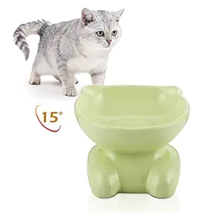 ZONEYILA Cat Food Bowls, Ceramic 15 Degrees Tilted Elevated Cat Bowl Raised Food and Water Bowls Dish, Dishwasher Microwave Safe, Lead Cadmium Free for Cats and Small Dogs (Light Green)