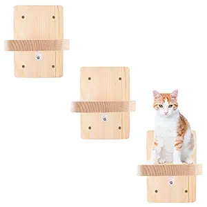 3 PCS Cat Shelves Wall Mounted Wooden Cats Board Shelf, Kitty Activity Wall-Mounted Climber Stairs Kitten Climbing Steps Perch Flat Set, for Climbing & Playing & Lounging & Exercising