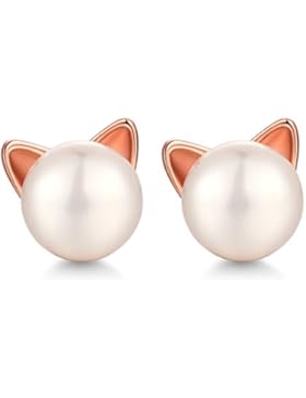 Niedlich Katze Ohrringe,925 Sterling Silber Katze Perle Ohrringe,Süßwasser Kultiviert Perle Ohrringe,Süße Katze...