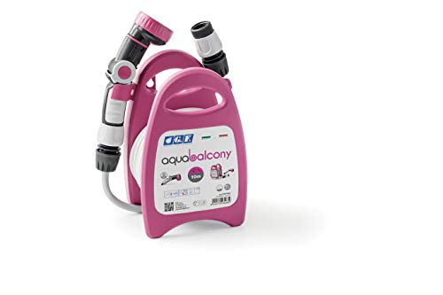 GF Garden, Aquabalcony, Avvolgitubo Leggero da Giardino con 10 Metri di Tubo e Accessori per l'Irrigazione, per Annaffiare Vasi, Balconi e Angoli Verdi, colore Fucsia