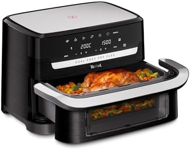 Tefal Dual Easy Fry Flex EY9228E0 - Friggitrice ad aria calda FlexCook, capacità totale 9 l, 7 diverse modalità, 2 zone di cottura indipendenti, colore: Nero