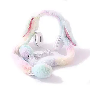 VIRTUAL WORLD Unicorn Headphone Glowing Plush Moving Rabbit Ears Hat Headsets Dancing Bunny Ears Pinching Airbag to Move Cartoon Animal Plush Toys | Earphones(Multicolor)