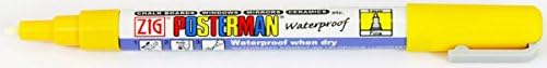Zig Kuretake Posterman Yellow Fine (1mm) Nib Tip Liquid Chalk Marker Pens Waterproof Blackboard Whiteboard Outdoor Glass Metal Plastic Wood Paper Illumi Board (Pack of 1)