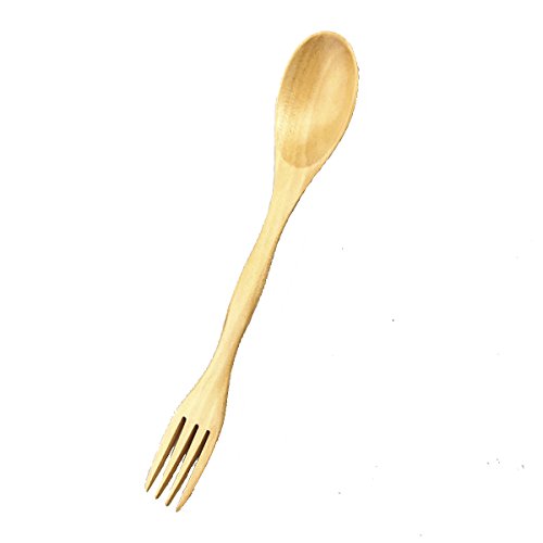 X cool 2 in 1 Natur Holz Löffel und Gabel 21cm für Reisen im Freien (2er Set) - 4