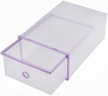 Transparent Stackable Shoe Storage Boxes, Plastic Foldable Shoe Boxes Storage Organiser Shoe Drawers Home Storage-5 Pack (Purple)