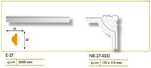 1 Set – 4 Stück Segmente Bögen für Flachleiste E-27 Rundbögen Stuck NE-27-02D - 3