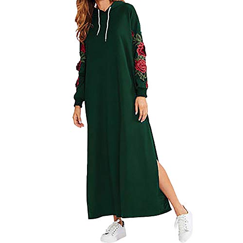 Xinantime Robe Femme, Femme Casual Manches Longues Floral Pull à Capuche Brodé Robe Maxi Dress Automne