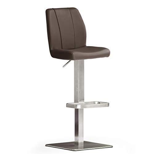 Robas Lund Barhocker Braun Leder mit Lehne Barstuhl drehbar 360 Grad, Hocker höhenverstellbar, NA.OMI