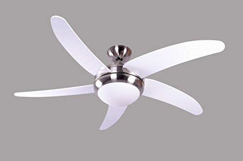 Pepeo Deckenventilator Makkura Chrom gebürstet, Flügel inklusive Fernbedienung 132 cm, weiß, 132012121