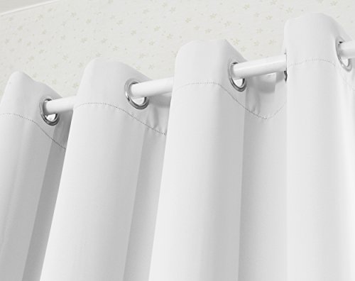 2er Set Gardine Vorhang Verdunkelungsvorhang , Thermovorhang blickdicht mit Ösen , Verdunkelungsgardine schwere Ösenschal , 135x225cm , Grau-Weiss (Kalk Weiß) , VH5878ws-2 - 4