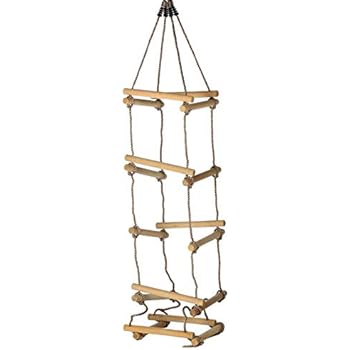 Scala Di Corda Per Barca 2m - Con Pioli In Legno E Moschettone, Portatile, Per Adulti E Bambini