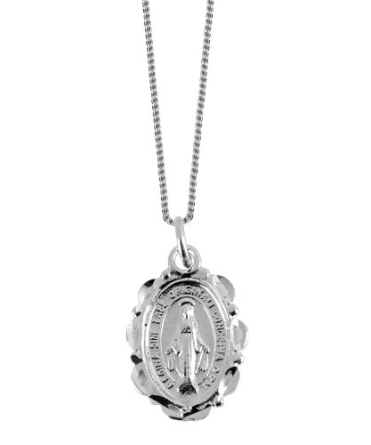 Sterling Silver Miraculous Medal with silver chain - perfect gift for the Christening or birth of a baby girl. Presented in a velvet lined case