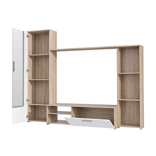 finlandek Meuble TV Mural pilvi Contemporain décor Chene Sonoma et Blanc Mat - l 220,4 cm