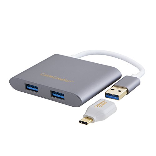 CableCreation USB Hub, 4-Port USB 3.0 Hub + USB C Adapter, für iMac, MacBook, Lenovo Yoga, Dell XPS oder jeder PC hat USB 2.0 / 3.0 / USB-C Port, Grau Aluminium