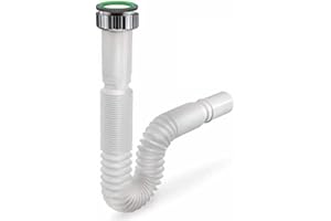 VIDOELETTRONICA Tuyau d'évacuation jolly lavabo cuisine 1'' 1/4 1'' 1/2 sortie 32 40 mm flexible avec virole en métal + joint longueur 32 cm max 77 cm pvc (1'' 1/2 cuisine sortie 32-40 mm)