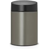 Brabantia Slide Bin - Cubo de basura, 5 litros, tapa deslizante, cubo interior de plástico extraíble, color platinum con tapa negra de plástico