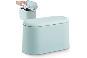 JEEZAO Mini Cestino da Scrivania, Bidone Spazzatura con Coperchio a Molla a Spinta per Cucina Camera Bagno,Contenitore per Alimenti per Animali Domestici (Azzurro)