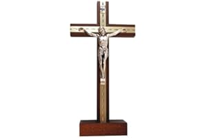 CROSS MY HEART Freestanding Dark Beech Wood Crucifix Cross Religious Wall Decoration