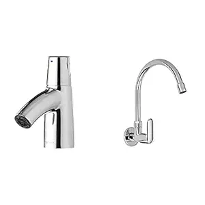 KOHLER Elevation Pillar Tap, Cold-only Faucet (Chrome Finish)+Kohler Kumin Wall Mounted Kitchen Faucet (Cold only) (99482IN-4-CP)