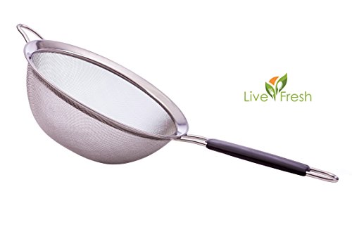 Erstklassiger engmaschiger Seiher aus Edelstahl von LiveFresh - 14 CM - Seihen & sieben Sie Quinoa, Reis, Mehl, Nudeln und vieles mehr mit dem stärksten und zuverlässigsten großen Sieb