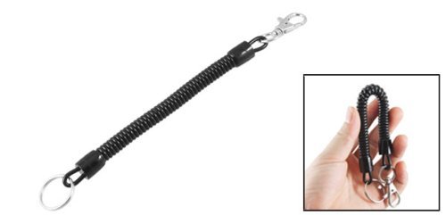 Preisvergleich Produktbild Karabinerverschluss schwarz Spring elastischem Kunststoff Spiralkabel Strap Schlüsselanhänger Seil