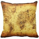 Vintage Old Gold World Map Decor Cushion Pillow Cushion Cover Fashion Home Decorative Pillowcase Cotton Polyester Pillow Cover(45cm x 45cm, One Sides)