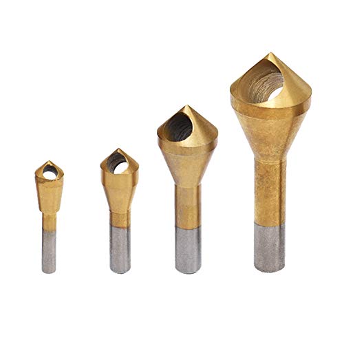 P12cheng Step Drill Bits,4Pcs Chamfer Countersink Deburring Drill Bit Set Crosshole Cutting Metal Tool - Golden