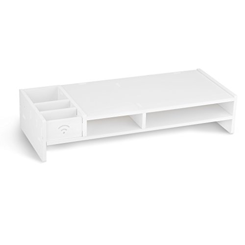 Finether Monitorständer Bildschirmständer Tischaufsatz Schreibtischaufsatz Schreibtischregal für Monitorerhöhung Bildschirmerhöhung aus WPC weiß 48 x 20 x 10 cm