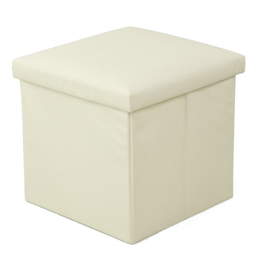 Beyondfashion 37cm x 37cm x 36cm Large Single Faux Leather Ottoman Folding Storage Pouffe Toy Box Foot Stool Seat (Beige)