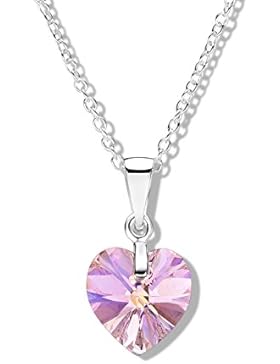 Jo for Girls Anhänger aus Sterling-Silber, mit Swarovski-Herz in Aurora Borealis, an langer Kette