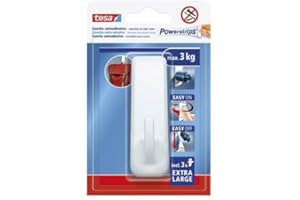 tesa Powerstrips Klebehaken XL rechteckig - selbstklebende Haken mit extra starkem Halt - Wiederverwendbare Wandhaken für Bad und Küche - Montage ohne Bohren - Weiß - 1 Haken, 3 Powerstrips