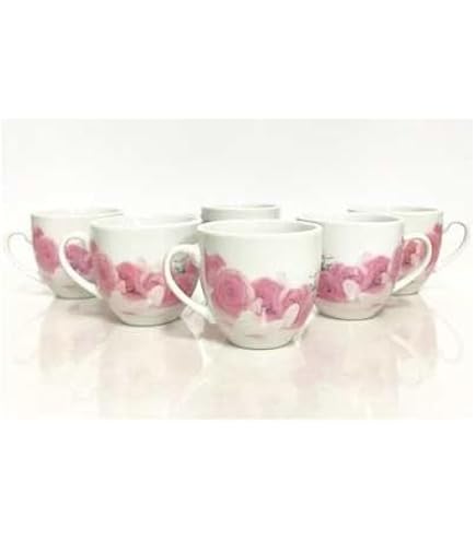 H&H Fairylove Confezione 4 Tazze caffè con Piattino, Stoneware, Rosa, 4 unità