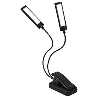 Music Stand Light Clip on Adjustable Book Reading Light USB and Battery Operated Portable Plastic Lights with Dual Neck for Music Stands, Reading, BBQ, Grilling, Desk & Travel