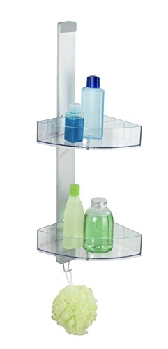 Wenko 22795100 Eck-Duschcaddy Premium Badregal, Duschregal mit 2 Ablagen und Haken, Aluminium, silber matt, 21 x 20 x 71 cm