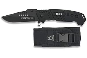K-25 K25-19780 - Navaja K25 Black Coated. H:8.5cm - Herramienta para Caza, Pesca, Camping, Outdoor, Supervivencia y Bushcraft