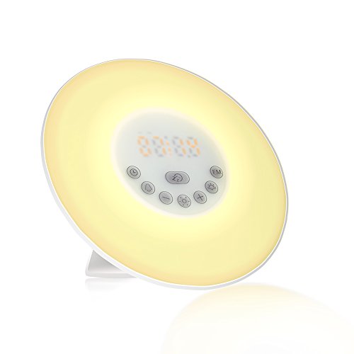 Preisvergleich Produktbild Lunsy Wake up Licht led Lichtwecker Funkwecker Reisewecker Nachtlicht mit Sonnenaufgangfunktion, Sonnenuntergangsfunktion digitales UKW Radio, 7 Lichtfarbe / Farbwechsel / 10-Helligkeit warmweiß ideal für Kinderzimmer,Schlafzimmer