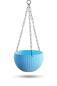 GARDENS NEED 100% Virgin Plastic Euro Plastic Basket | Set of 4 Hanging Planter, (22cm x 22cm x 24cm, Sky Blue)