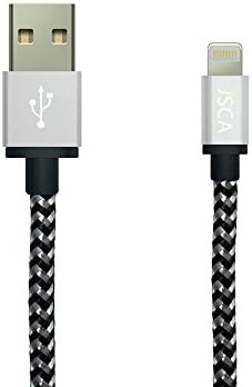 iPhone Cable 2m / 6.5ft JSCA Nylon Braided Lightning Cable/ iPhone Cable for iPhone 6 / 6s / 6 plus / 6s plus / 5 / 5s / 5c / SE / 7 / 7 plus - 2 m (6.5ft) - Silver