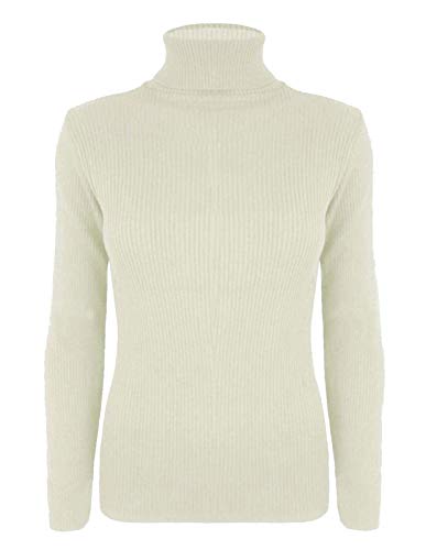 REAL LIFE FASHION LTD. - Jersey de Manga Larga para Mujer, Cuello Alto Polo, Acanalado, Informal, cálido Negro Crema Taille Unique