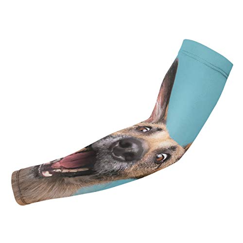 Aidia Cute Dog Yawns en Azul Mangas de Brazo Transpirable Mezcla elástica 98% protección Solar Brazo Mangas de compresión para Evitar Lesiones de Baloncesto Mangas para al Aire Libre