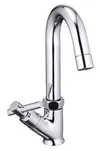 JAGGER TERRIUM Swan Neck Pillar Cock Tarim Brass Chrome Plated/Wash Basin Tap / 360 Degree Moving Spout Tap/Bathroom Tap/Quarter Turn Tap/Water Foam Flow Tap with Free Flange and Teflon Tape